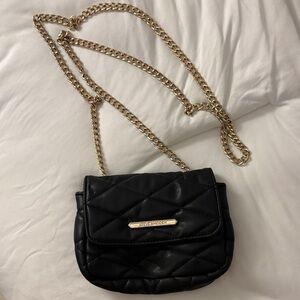 Steve Madden Black Quilted Crossbody with Gold Chain